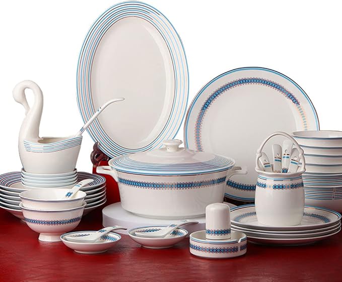 Ceramics Dinnerware Set 60 Piece Bone China Porcelain Dishes Set Microwave Oven and Dishwasher Safe Dinner Sets