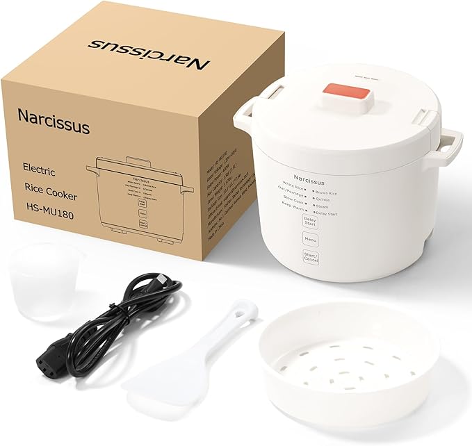 Narcissus 3.5-Cup Rice Cooker for 1-3 People Multifunctional for Rice Oatmeal Quinoa - Slow Cook Steam Cook Rice &amp Steam Dish Together Rice White