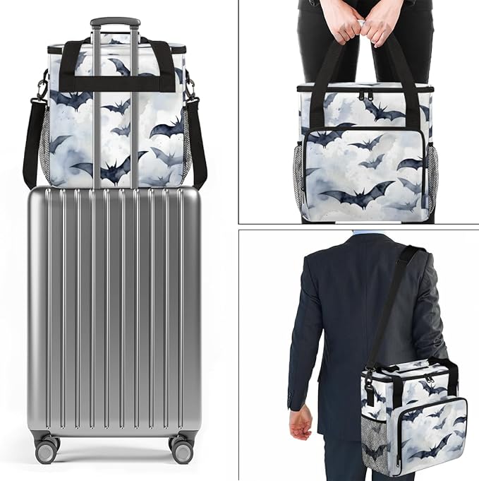 Gothic Bat Coffee Maker Carrying Bag Oil Painting Bat Travel Storage Bag Compatible with K-Mini or K-Mini Plus Single Serve Coffee Brewer Carrying Case with Multiple Pockets &amp Shoulder Strap