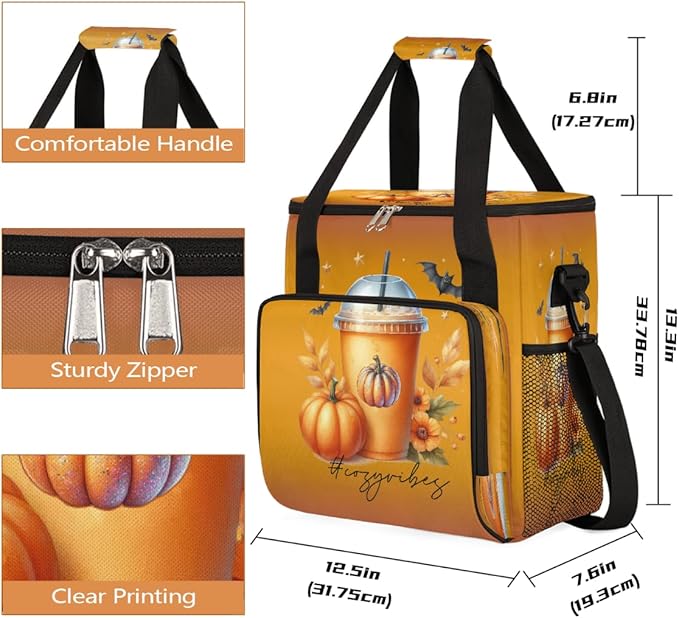 Halloween Drink Pumpkin Blossom Coffee Maker Carring Bag Travel Carrying Storage Tote Bag Compatible with Keurig K-Mini or K-Mini Plus Portable Single Serve Coffee Brewer Case with Pockets