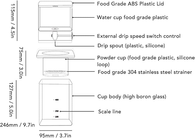 TOPINCN 400ml Cold Brew Coffee Maker Portable Ice Drip Cold Brew Coffee Pot with Fast and Slow Brewing Options Detachable Components for Healthier Coffee Making
