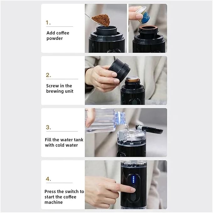 Portable Coffee Maker Travel Machine Compatible With Capsule And Powder USB Charging For Outdoor Car Office