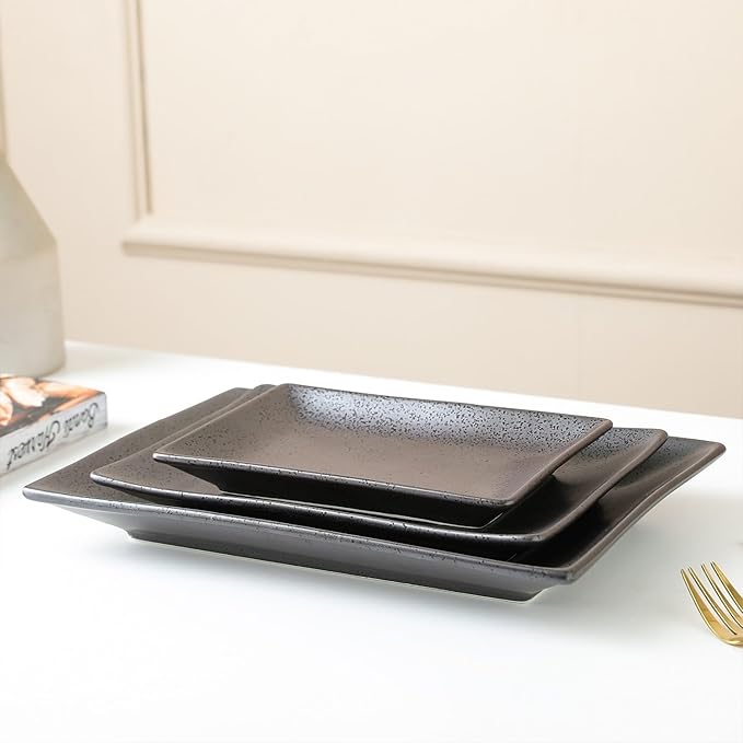 Stone lain Valencia Porcelain 3-Piece Rectangle Serving Set Metallic Grey