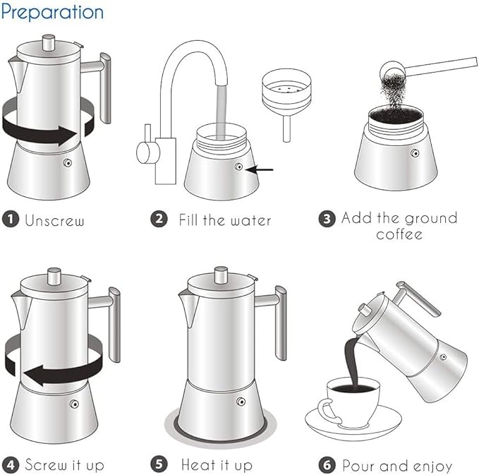 Stainless Steel Stovetop Espresso Moka pot - Cuban Coffee maker Italian for Induction gas or electric stoves