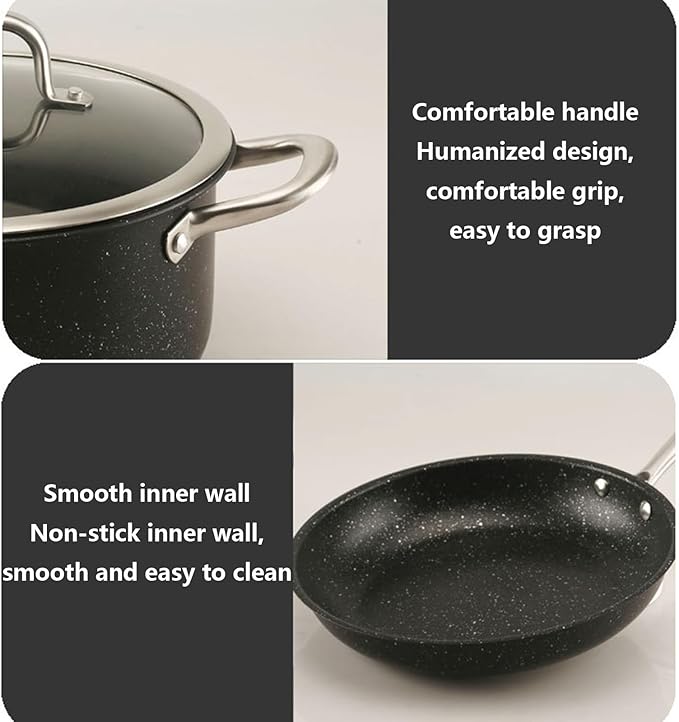 Nonstick Kitchen Pots and Pans Set with Visual Lid Includes Milk Pot Soup Pot Frying Pan and Tableware Sets 13Pcs Induction Cookware Cooking Set for Oven &amp Dishwasher Safe