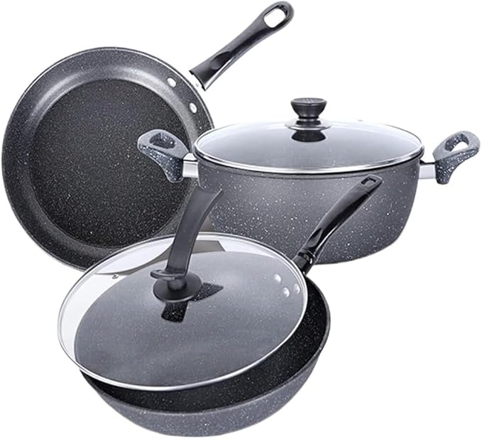 Ruvoo Cookware Set Pots and Pans 3pcs Cookware Set Soup Pot Wok With Lid Frying Pan Medical Stone Wrought Iron Non-Stick Cooking Pot Set Kitchen Kitchen Cooking Set