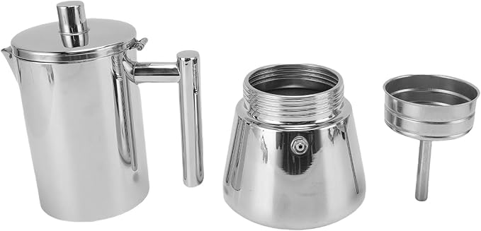 ANGGREK Stovetop Coffee Maker 6 Cup Italian Coffee Pot 304 Stainless Steel Induction Compatible for Home Party Gathering and Camping