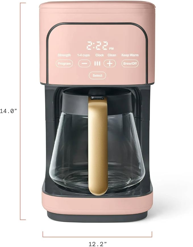 12 Cup Programmable Coffee Maker with Glass Carafe Reusable Filter and Touch Display (Rose)