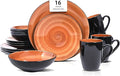 Sonoma Stoneware 16pc Dinnerware Set Outside Black + Inside Hand Painting Color Spice
