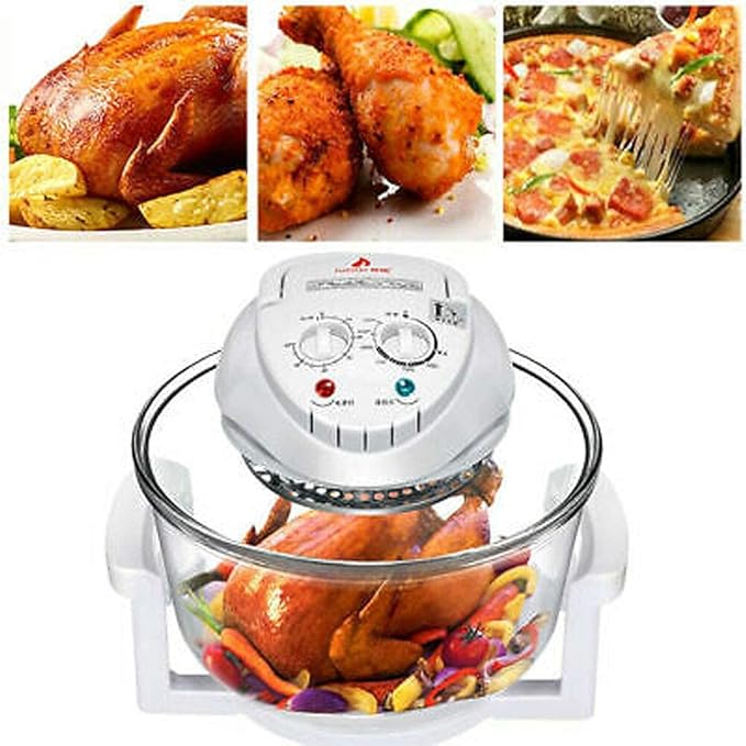 12L Convection Roaster Air Fryer Oven Turbo Electric Cooker Recipe 360° HeatingInfrared Convection Halogen Oven Countertop Cooking Stainless Steel Prepare Quick Healthy Meals White