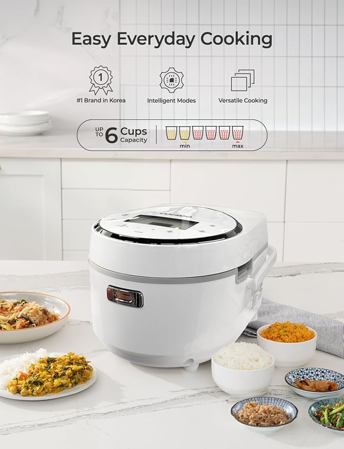 CUCKOO Micom Rice Cooker 8-Cup Uncooked / 16-Cup Cooked with Nonstick Inner Pot Large Rice Maker with 9 Menu Options Fuzzy Logic Technology Auto Clean Mode LCD Display White (CR-0810F)