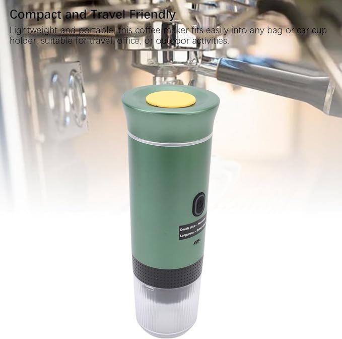 Luqeeg 72W 120ML Cup Portable Coffee Maker Full Automatic Machine Outdoor Ground Coffee Maker with USB C Charging &amp 20 Bar Pressure for Camping RV Hiking Office Travel (Green)