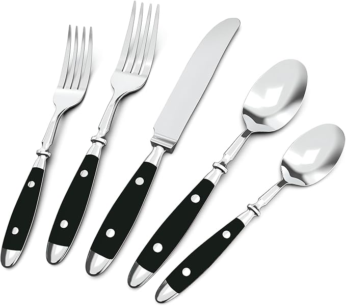 Retro 20-Piece Silverware Set Stainless Steel Cutlery Set Vintage Flatware Set with Black Bakelite Handle Dishwasher Safe| Service for 4