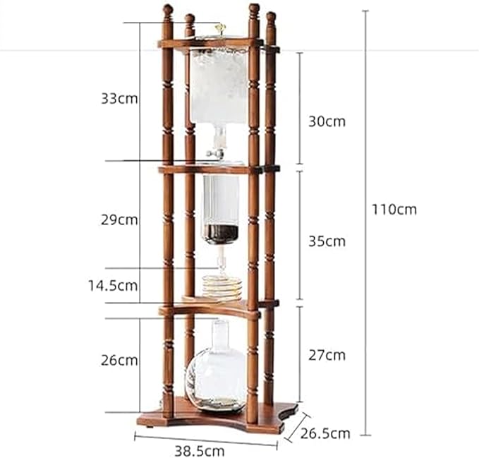 Tower Ice Coffee Maker Capacity Tea Tower Cold Brew Drip Tower with Adjustable Water Flow Slow Drip Cold Brew System Upgrade Your Office Brew with Vertical Style Glass Container - Brown