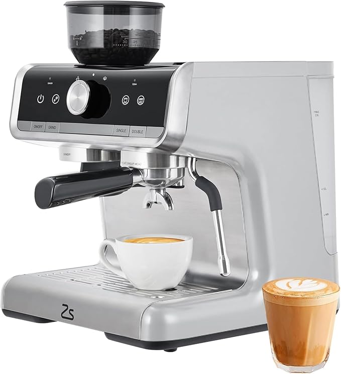 Espresso Coffee Maker with Milk Frother Brushed Stainless Steel Espresso Machine with Grinder and Espresso Machine for Home Barista Cuppuccino Machine Use