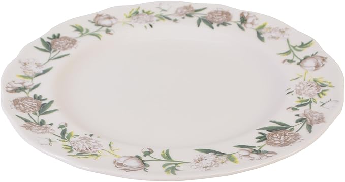 222 Fifth Luxe Peony Neutral Porcelain 12-Piece Dinnerware Set – Service for 4 Includes Dinner Plates Salad Plates &amp Cereal Bowls Glossy Finish Dishwasher Safe for Daily Dining &amp Entertai