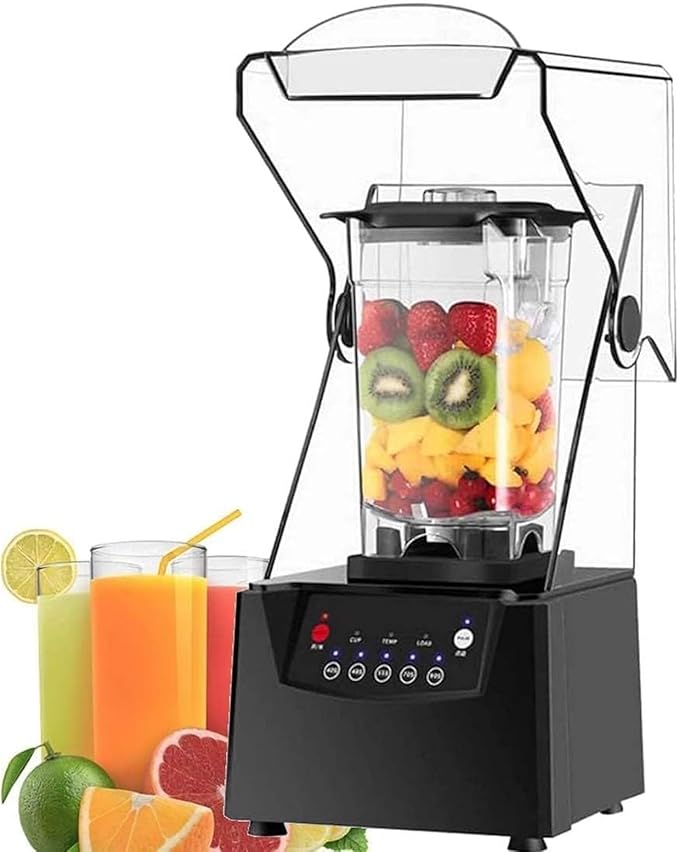 Commercial Quiet Blender Professional High Speed Countertop Blender with Durable Stainless Steel Blades and Soundproof Cover 5 Speeds Adjustable for Ice Crushing