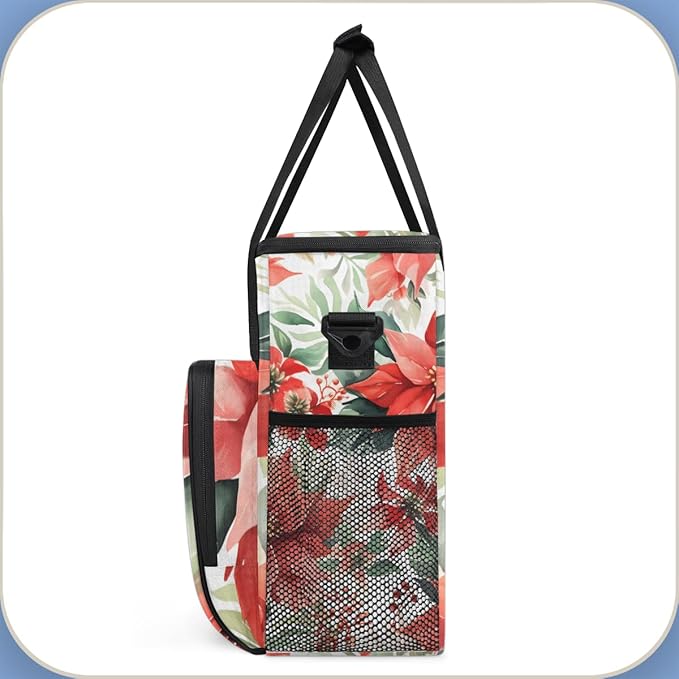 Christmas Flowers Coffee Maker Carrying Bag Oil Painting Flowers Travel Storage Bag Compatible with K-Mini or K-Mini Plus Single Serve Coffee Brewer Carrying Case with Pockets &amp Shoulder Strap