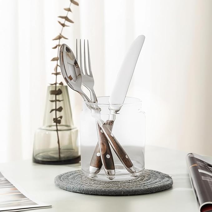 Silverware Set For 8 with Two Rivets Vintage 40-Piece Everyday Flatware Set with Wood Grain Bakelite Handle Stainless Steel Cutlery Set Dishwasher Safe Knives Spoons and Forks Set