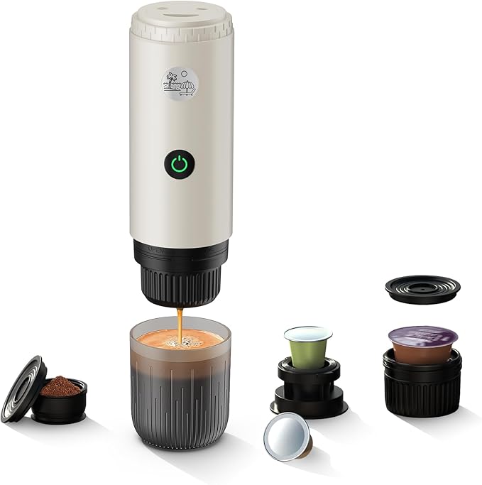BENFUCHEN 3 in 1 Portable Electric Espresso Machine for Nespresso Capsule Travel Coffee Maker with Ground Coffee for Camping RV Hiking OfficeCar Coffee Maker Self-Heating with USB-C (White)