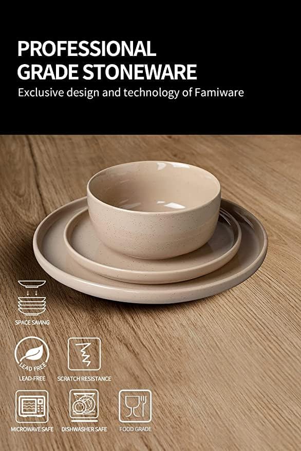 Famiware Milkyway Plates and Bowls Set of 12 and 4oz Dipping Bowls Set of 6 18 Pieces Dinnerware Sets Cinnamon Brown