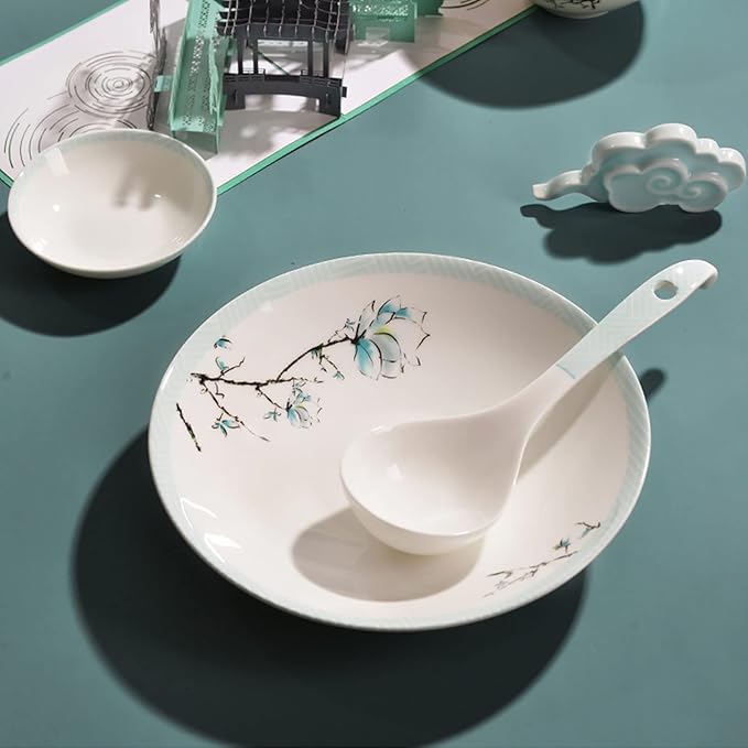Elegant Bone China Dinnerware Set Service for 4/6/8 People Porcelain Dinnerware Sets Ceramic Tableware Sets with Bowls/Plates/Bowl -Free DinnerwareWei-16 Pcs