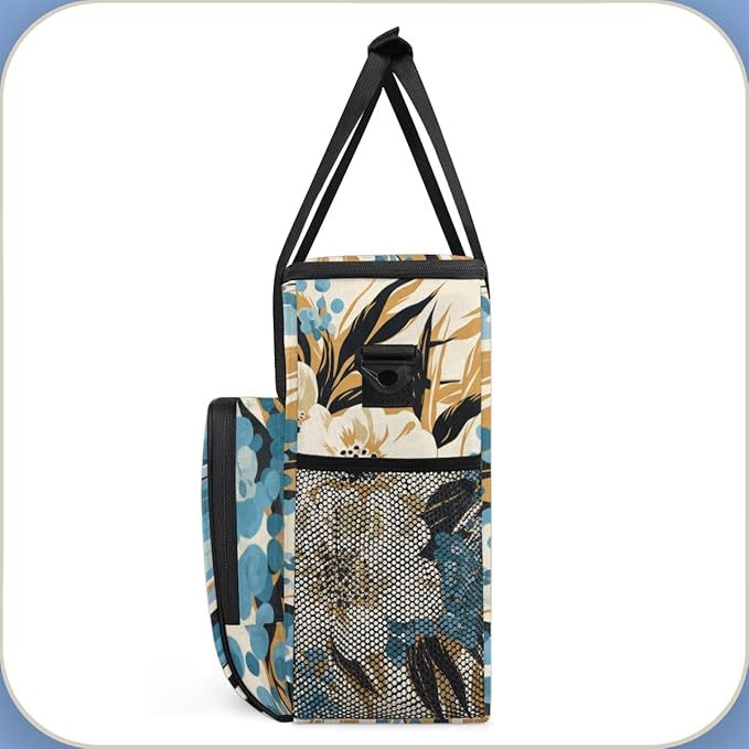 Tiger Print Coffee Maker Carrying Bag Blue Flower Travel Storage Bag Compatible with K-Mini or K-Mini Plus Single Serve Coffee Brewer Carrying Case with Multiple Pockets &amp Shoulder Strap