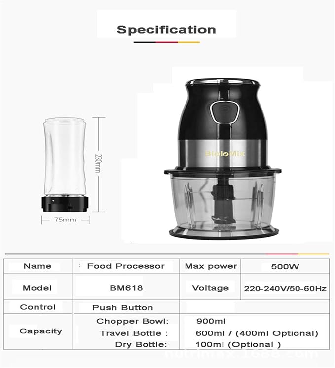 Electric Blender Food Processor Meat Grinder and Food Chopper Blender Smoothie Maker for Meat Vegetables Fruits and Nuts with Glass Bowl Blender Grinder 500W