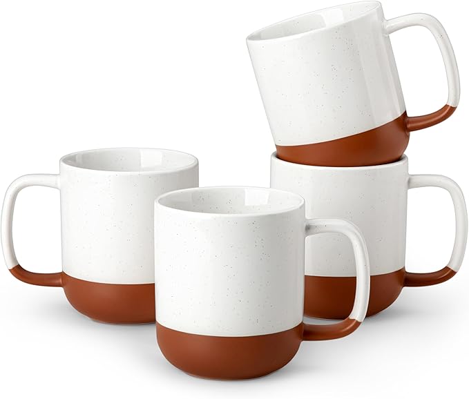 MALACASA Ceramic Coffee Mugs Set of 4 11oz Coffee Cups Modern Farmhouse Mugs for Coffee Latte Tea Hot Chocolate Cappuccino Milk Microwave &amp Dishwasher Safe Khaki White Series TARA