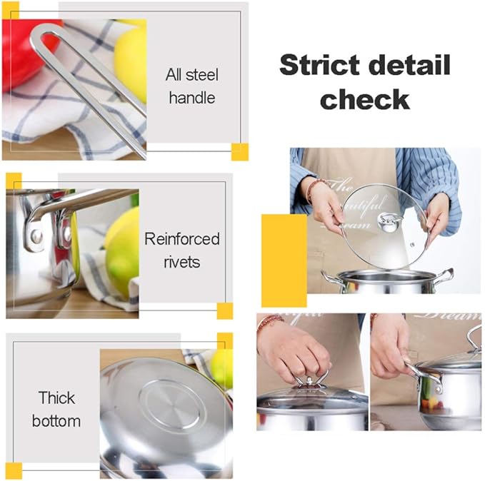 Cooking Pot Stainless Steel Saucepan Set Professional Grade Kitchen Cookware with Tempered Glass Lids and Silicone Handles 3 Piece