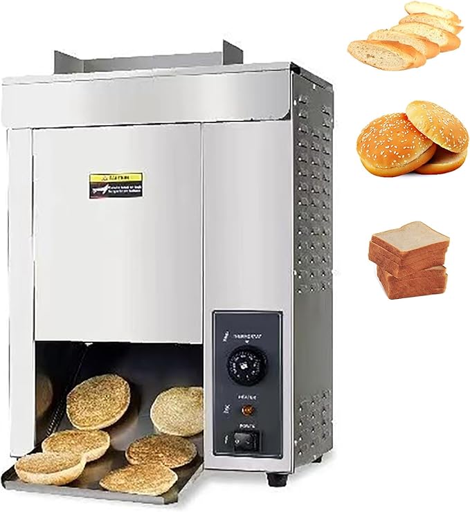 TECHTONGDA Commercial Burger Bun Toaster Electric Vertical Burger Baking Machine Automatic Conveyor Toaster for Burger Bun Bread Toast 2000W
