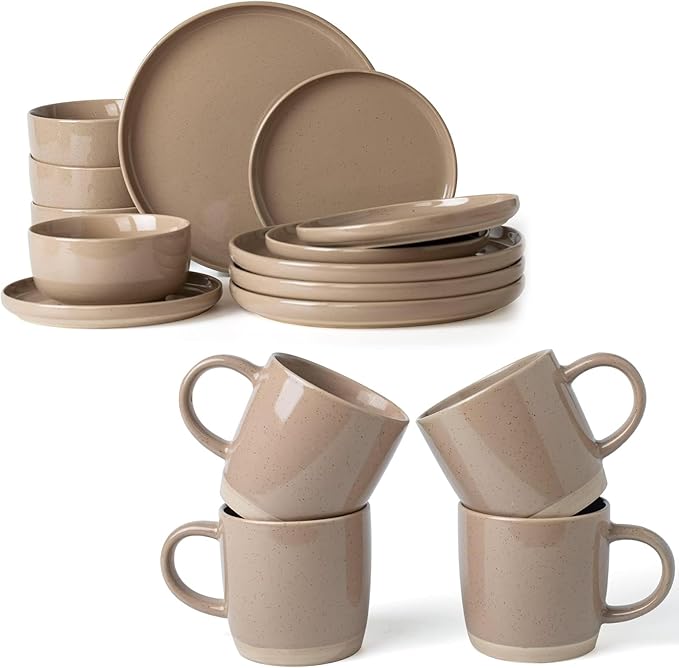Famiware Milkyway Dinnerware Sets 16 Piece Dish Set Cinnamon Brown
