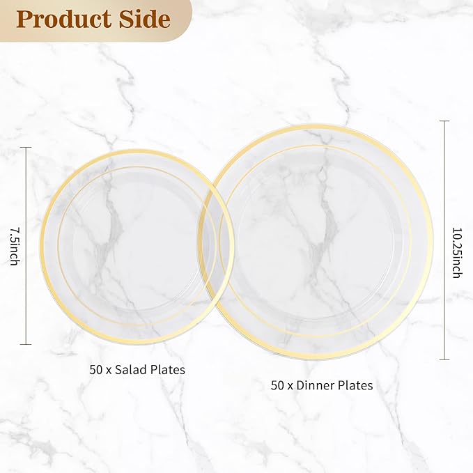 BESTVIP 100PCS Clear Plastic Plate Disposable Party Plates with 50 Dinner and 50 Dessert Plates Plastic Plate for Party Wedding and Birthday