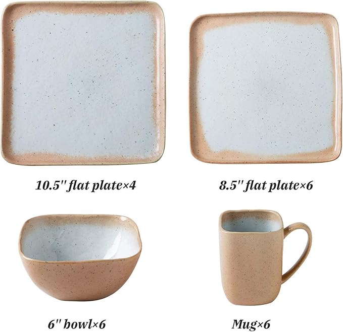 Dinner SetPorcelain Dinnerware Sets Cereals Bowls and Square Steak Plates Sets22 Pieces Sesame Glaze Craft Ceramics Dinner Combination Set