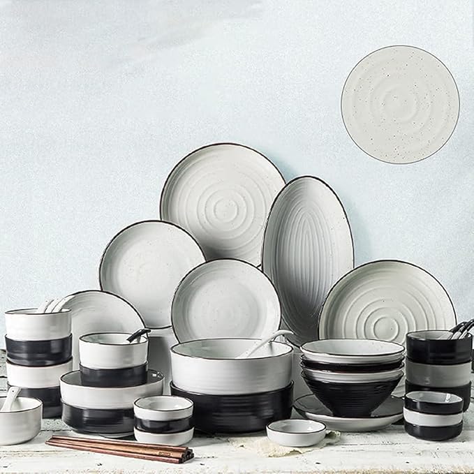 42-Pieces Dinnerware Sets Japanese-Style Porcelain Tableware Set With Plates Bowls And Dish Ceramic Dinner Set For Home Kitchen And Dinning Microwave Dishwasher