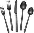 KINGSTONE 30 Pcs Black Hammered Silverware Set for 6 18/10 Stainless Steel Heavy Duty Flatware Set Tableware Cutlery Utensil Sets for Home Restaurant Dishwasher Safe