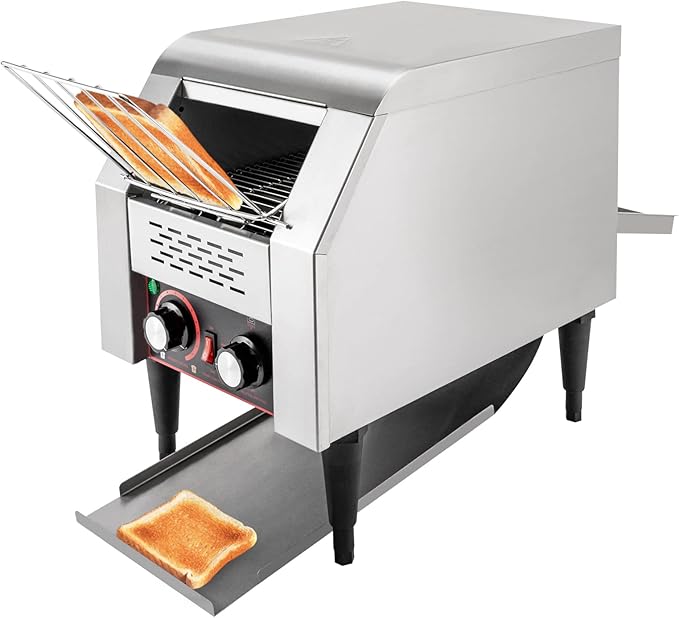 Commercial Electric Conveyor Toaster w/ 7 Speed Adjustable Countertop Stainless Steel Bread Toaster For Bagel Burgers bun Baked Food Sandwich 110V Heavy Duty Restaurant Toaster (150 Slices/H)