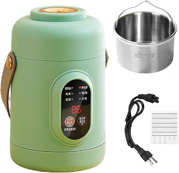 Multifunctional Health Pot 500W Portable Mini Electric Cooker with Ceramic Glaze Inner &amp Steamer Small Slow Cooker with 12-Hour Reservation for Porridge Rice Soup &amp Steaming (800ml-Green)