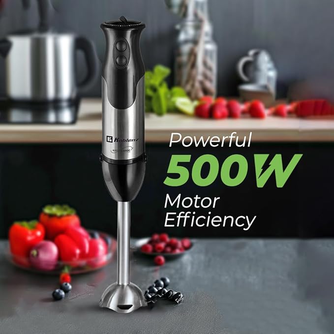 Koblenz 2-in-1 Immersion Hand Blender with 800-Watt Motor Stainless Steel 2 Speeds with Variable Control Includes 20-oz Measuring Cup and Whisk Black BIKM-800 A