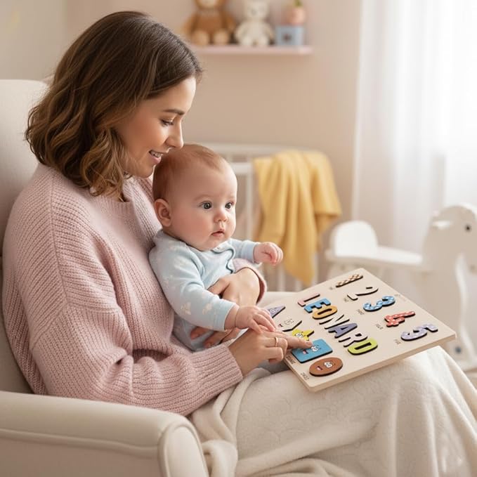 Puzzles for Toddlers Boy and Girl Personalized Name Puzzle 12 Month Toy Gifts for 0 1 2 3 Years Old Baby Gifts Baby Shower Christmas NewBaby Gift 0 3 6 9 12 18 24 36 Months - Set 6