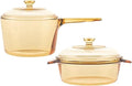 Visions Glass Ceramic Cookware Set 1L + 1.5L – Transparent Heat-Resistant Glass Pots with Lid Easy-Grip Handle &amp Multi-Stovetop Compatibility