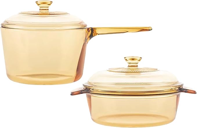 Visions Glass Ceramic Cookware Set 1L + 1.5L – Transparent Heat-Resistant Glass Pots with Lid Easy-Grip Handle &amp Multi-Stovetop Compatibility