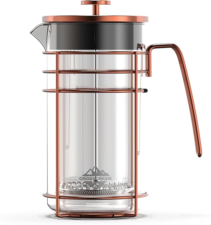 French Press 34 Ounce (1000ml) Coffee Maker Glass Rose Gold Coffee Press Heat Resistant Borosilicate Glass Tea Maker and 3 layers Filter Coffee Pot for Camping Travel Gifts