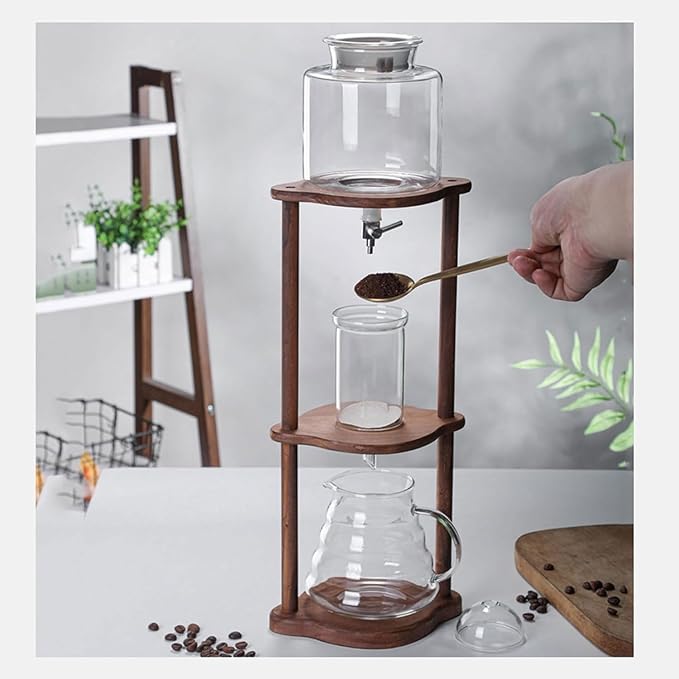 Cold Brew Drip Tower 600ml Detachable Vertical Iced Coffee Maker With Adjuster 4 Cups Ice Coffee High Borosilicate Glass Ice Brew Cold Brew Drip Coffee Maker