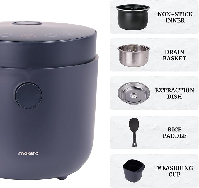 Hakka Low Carb Rice Cooker 7 Functions Desuger Rice Pot 4 Cups Uncooked Rice with Stainless Steel Steamer MINI Smart Cooker Non-stick Removable Inner Pot 24H Delay Timer