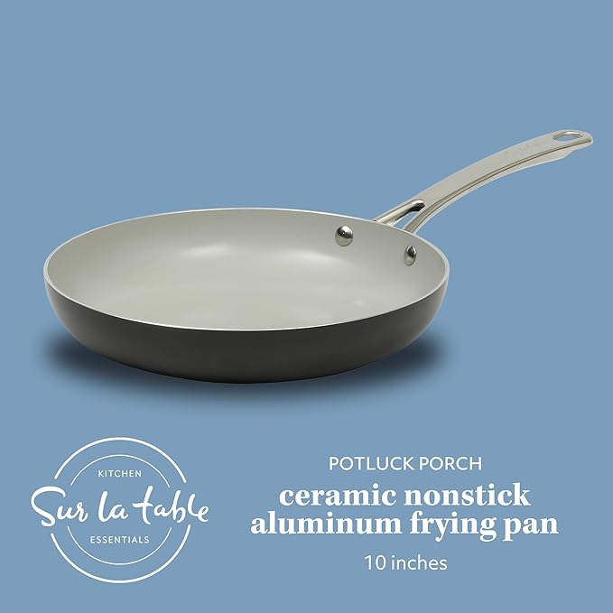 Sur La Table Kitchen Essentials Potluck Porch 10 Inch Deep Frying Pan Skillet Aluminum PFA Free Ceramic Cookware Chef's Pan Omelet Pan - Induction - Black