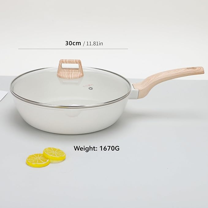 Cookware Sets-Coated Nonstick Cookware Set Induction &amp Gas Stove Compatible (Pan-Fry with glass lid 11.81 in)