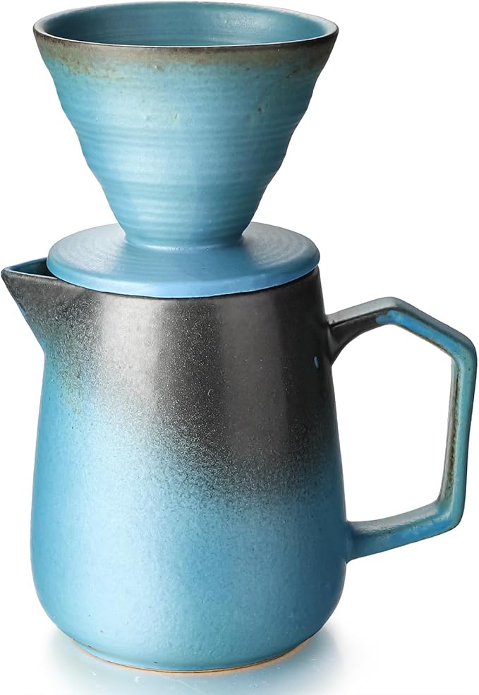 Pour Over Coffee MakerCeramic Coffee Maker 20oz/620ml Pour Over Coffee Dripper (Blue)