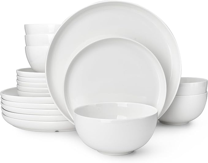 Sweese Porcelain Dinnerware Set of 6 Lightweight Round Plates and Bowls Set - Dishwasher Microwave Oven Safe Scratch Resistant Dinner Sets Kitchen Dishes Set - White