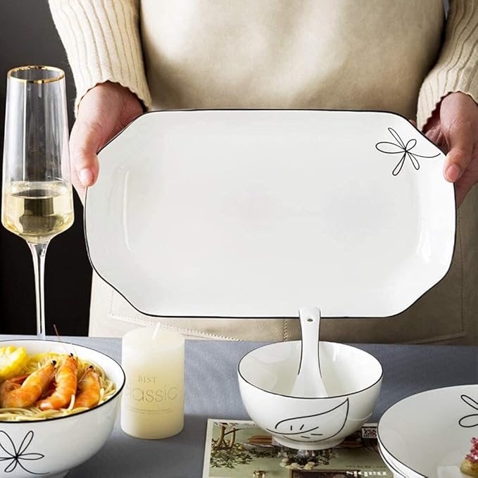 60-Pieces Porcelain White Dinnerware Sets - Dinner Plates And Bowls Sets Ceramic Dishes Set Service For 8/10/12 Creative Series Dinner Plates
